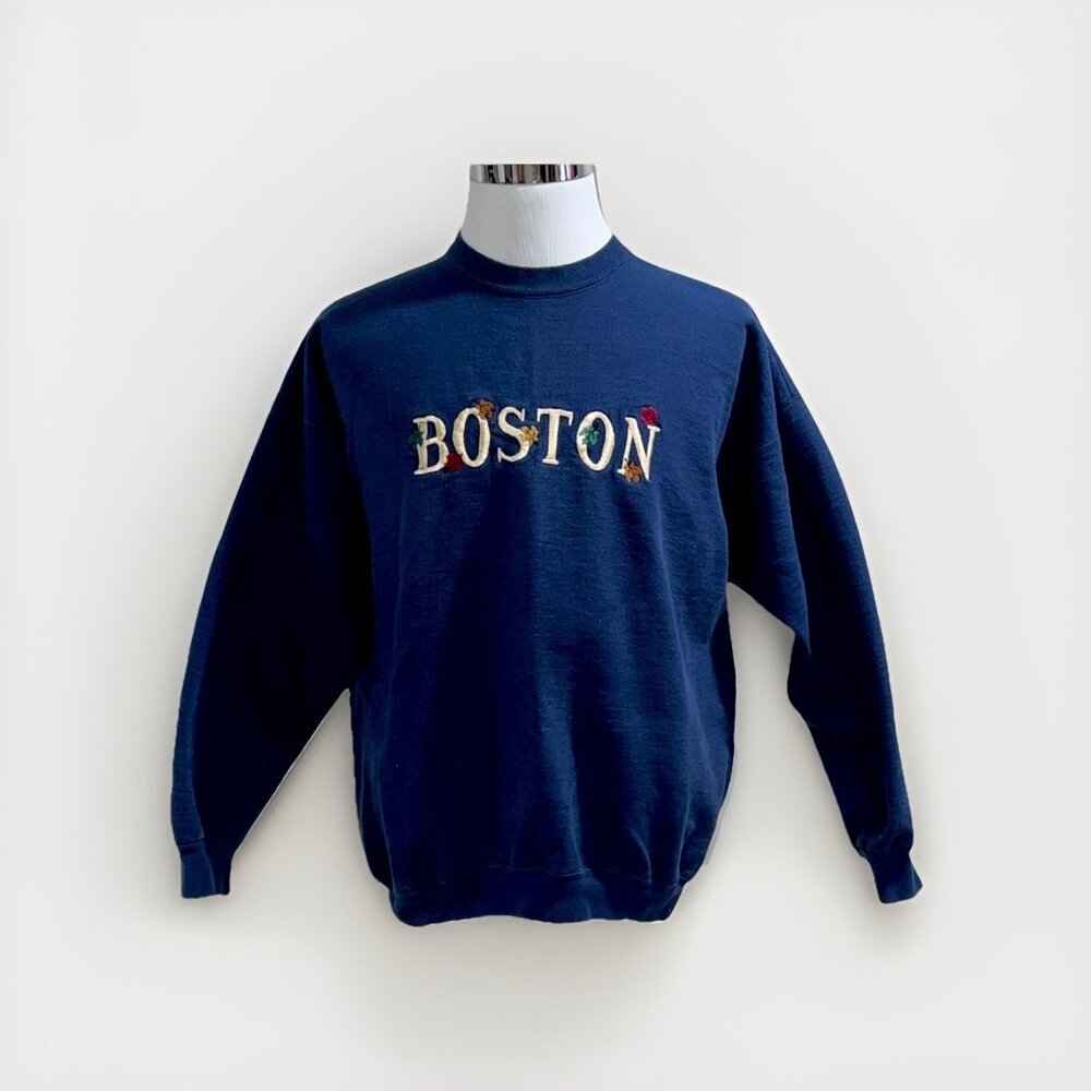 Vintage 80s 90s Boston Massachusetts USA Sweatshirt Sweater Size XL Retro Blue